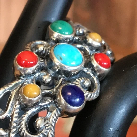 Carolyn Pollack Multi Stone Cuff Bracelet Sterling Silver - Picture 2 of 6